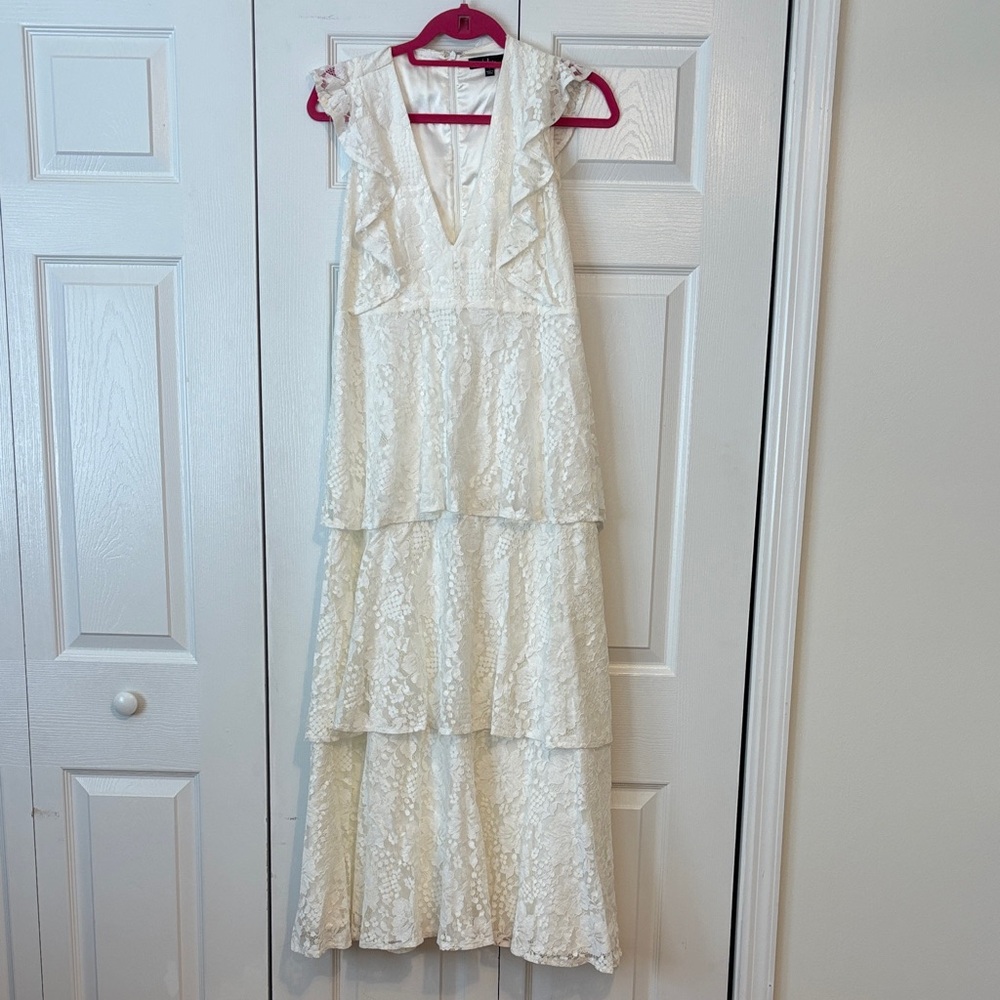 Lulu's White Lace Tiered Maxi Dress